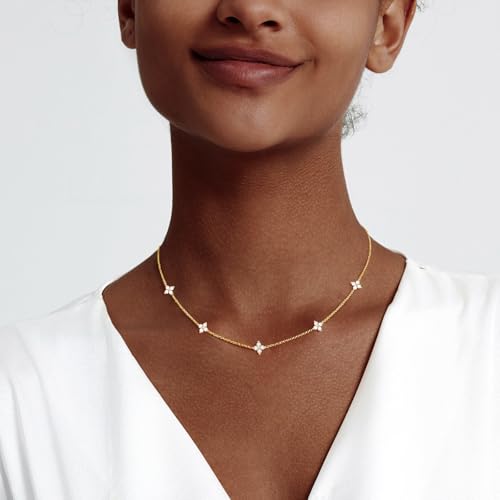 Zeffy Diamond Necklaces for Women, Dainty Gold Necklace 18k Gold Plated Layered Necklaces Simple Gold CZ Diamond Pendant Necklaces for Women Trendy Jewelry Gifts for Girls - color: Gold Flower Diamond Necklace
