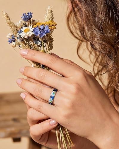 Egnaro Silicone Statement Ring Women, Floral Patterned Rubber Wedding Band