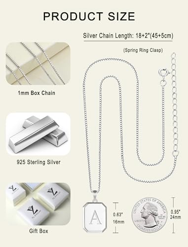 YL Initial Necklace 925 Sterling Silver Square/Round/Heart Letter Pendant A-Z Alphabet Polished Jewelry for Women - color: Letter-D, style: Square Shaped