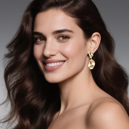 Large Geometric Drop Dangle Earrings for Women Pearl Teardrop Disc Rectangle Oval Fishtail Shell Shaped Textured Dangle Studs Earrings for Women - color: Gold-Irregular