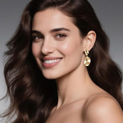 Large Geometric Drop Dangle Earrings for Women Pearl Teardrop Disc Rectangle Oval Fishtail Shell Shaped Textured Dangle Studs Earrings for Women - color: Gold-Irregular