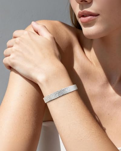 Silver Cuff Bracelet for Women Handmade Hammered Open Bangle Bracelet Adjustable Silver Bangles for Women Daily Wear