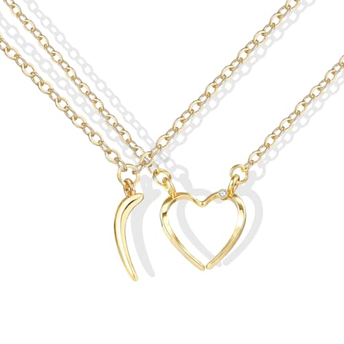 Pendant Necklace for Women, Fashion Jewelry, 14k Gold-Plated Star/Sun/Moon/Heart Set/Necklace Gift for Friends - color: Heartset-G