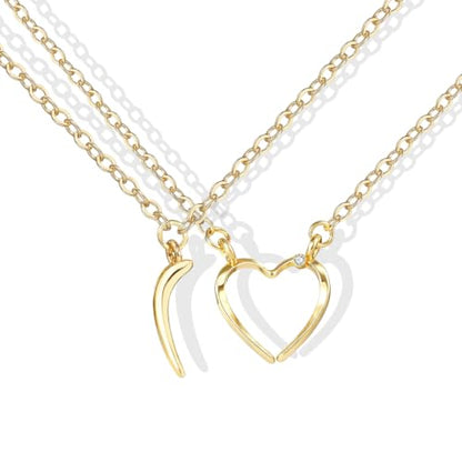 Pendant Necklace for Women, Fashion Jewelry, 14k Gold-Plated Star/Sun/Moon/Heart Set/Necklace Gift for Friends - color: Heartset-G