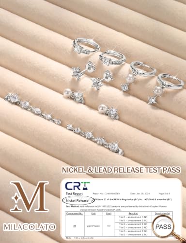 MILACOLATO 5 Pairs 925 Sterling Silver Earrings for Women Trendy Ear Stacks | 14K Gold Plated Stud Huggie Hoop Earrings Set Hypoallergenic CZ Pearl Dangle Earring Prom Bridal Bridesmaids Wedding Jewelry - color: Silver - 2 Pairs of Pearl Earrings + 3 Pair