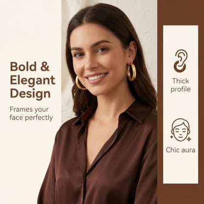 Hoop Earrings for Women, Hypoallergenic Stainless Steel Lightweight Thin Large Big Hoops Earrings Set for Women, Non Tarnish for Jewelry Gift 40MM - color: Gold Matte Chunky Hoop Earrings
