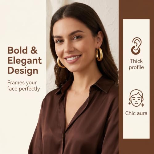 Hoop Earrings for Women, Hypoallergenic Stainless Steel Lightweight Thin Large Big Hoops Earrings Set for Women, Non Tarnish for Jewelry Gift 40MM - color: Gold Matte Chunky Hoop Earrings