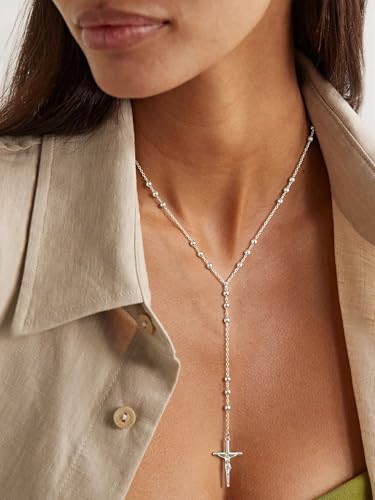 14K Gold Plated Layered Lariat Necklace for Women - Waterproof Non-Tarnish Dainty Gold Chain Necklace, Long Boho Statement Jewelry for Wedding, Prom, Summer Vacation Gifts - color: Cross Y Necklace-Silver