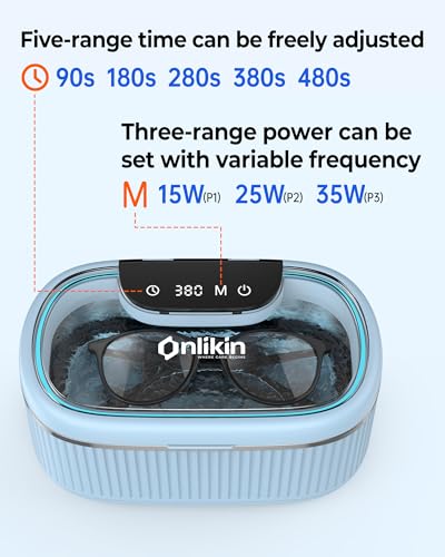 45KHz Ultrasonic Jewelry Cleaner, 5 Timer & 3 Power Modes, 35W Retainer Cleaner for Jewelry, Eyeglasses, Rings, Watch Strap, Dentures - Quiet <38dB, 20oz, 304 Stainless Steel Tank(Blue) - color: Blue