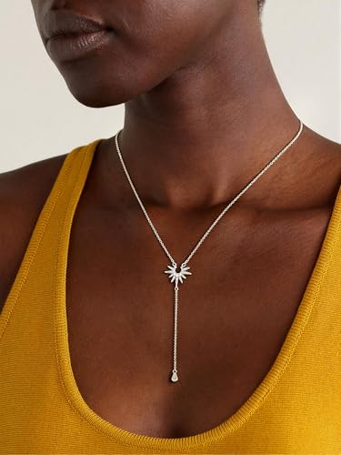14K Gold Plated Layered Lariat Necklace for Women - Waterproof Non-Tarnish Dainty Gold Chain Necklace, Long Boho Statement Jewelry for Wedding, Prom, Summer Vacation Gifts - color: CZ Y Necklace-Silver