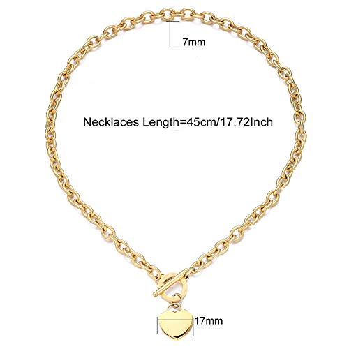 WangGao Elegent Love Stainless Steel Link Chain Blank Heart Charms Necklace for Women Toggle Clasp Closure - color: Gold, size: 17.72inches