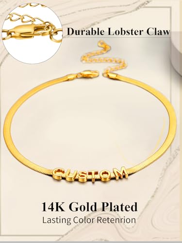 ChainsHouse Flat Snake Chain Herringbone Choker Necklace for Women, Stainless Steel/Rose Gold/18K Gold Plated Dainty Adjustable Simple Short Layered Necklaces, 12"/15"/18" with 3.5" Extender - color: c. 14k gold plated-5mm-custom
