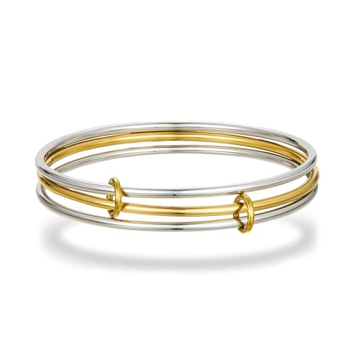 HANRESHE Mixed Metal Bracelet for Women Stack Two Tone Bracelets Trendy Gold And Silver Bracelet Jewelry Gift - color: gold and silver, size: 8.0 Inch