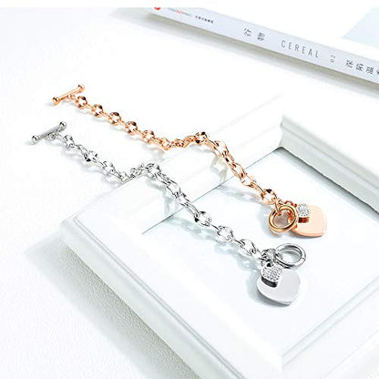 kelistom 316L Stainless Steel Love Heart Charm Bracelet for Women Romantic Gift Silver/Rose/18k Gold Plated OT Clasp Bracelets - color: rose gold-1
