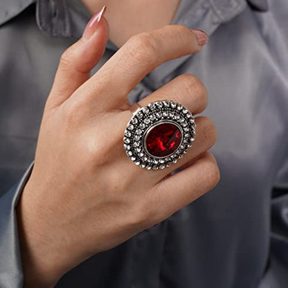 Vintage Boho Ring Crystal Rhinstone Roud Ring Adjustable Antique Crystal Ring Expandable Open Wrap Ring Statement Ring for Women Girls Large Cocktail Party