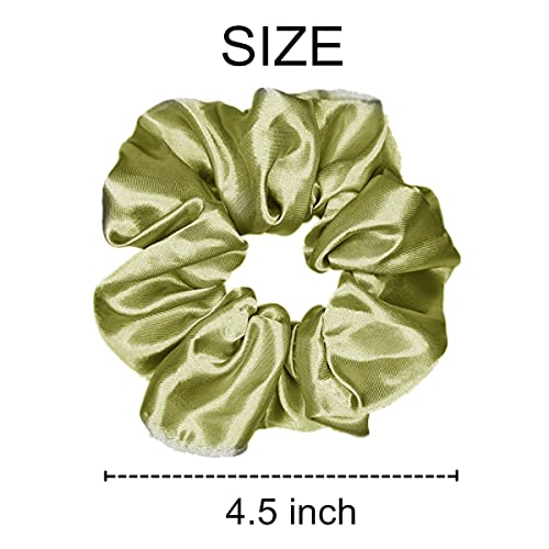 Sufermoe 6 Pcs Satin Silk Hair Scrunchies, Olive Green (4.5 Inch, Hair Ties, Hair Bands, Ponytail Holders, Hair Accessories for Women and Girls) - color: Olive Green