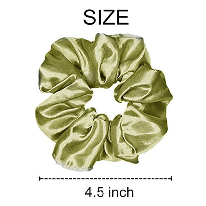Sufermoe 6 Pcs Satin Silk Hair Scrunchies, Olive Green (4.5 Inch, Hair Ties, Hair Bands, Ponytail Holders, Hair Accessories for Women and Girls) - color: Olive Green