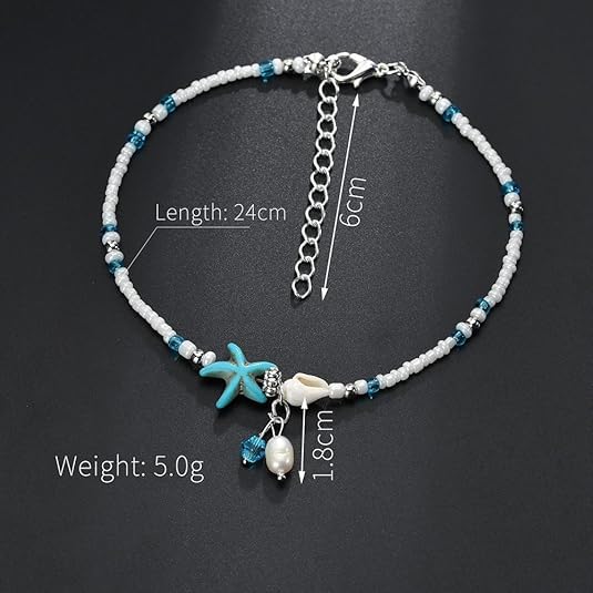 JEWEKY Boho Ankle Bracelets Blue Beach Beaded Anklets for Women