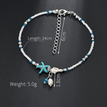 JEWEKY Boho Ankle Bracelets Blue Beach Beaded Anklets for Women