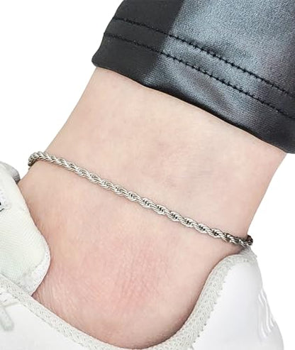 Stainless Steel Chain Ankle Bracelet for Women Adjustable Waterproof Anklet - color: Silver / 3mm Rope