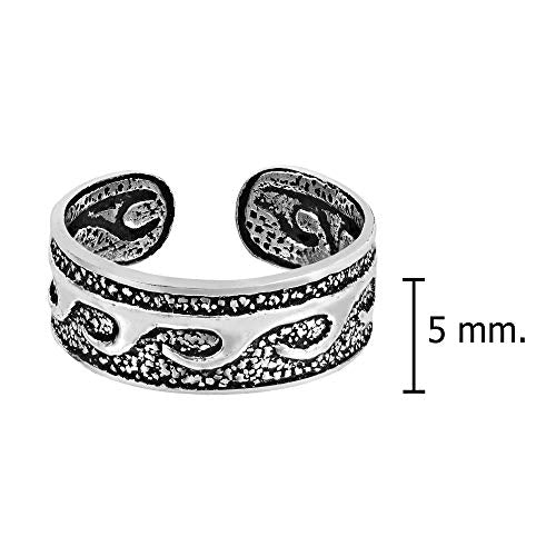 AeraVida .925 Sterling Silver Adjustable Toe Ring or Pinky Ring 5mm Wide Open Band, Stackable Minimalist Summer Foot Jewelry | Sun Moon Star Turtle Butterfly Leaf Olive Branch Ocean Wave Yin Yang Design - style: Ocean Wave