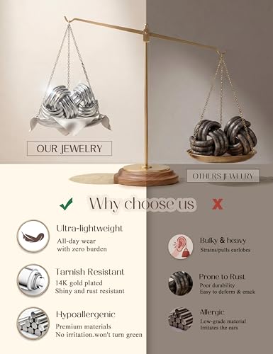 Chunky Gold Stud Earrings for Women Sterling Silver Earring Hypoallergenic | Non Tarnish 14K Gold Plated 925 Silver Posts for Sensitive Ears,Knot Statement Dangle Earrings Gold Jewelry Gifts Lightweight - color: silver plated-kont