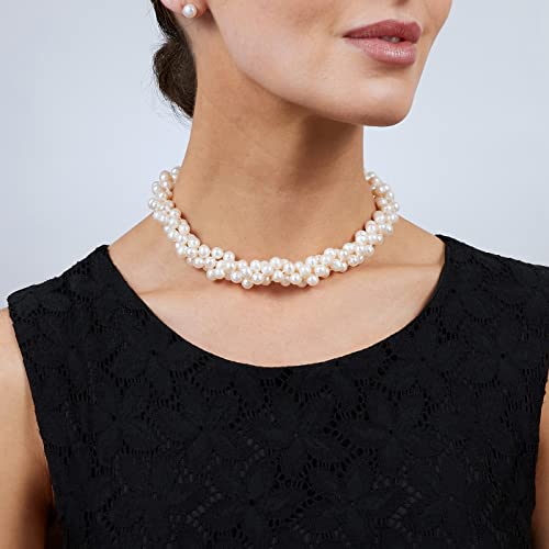 VN Jewelry Womens Elegant And Classic AA Grade 7mm White Freshwater Pearl Necklace Three-Strand Style