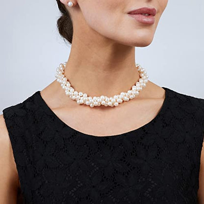 VN Jewelry Womens Elegant And Classic AA Grade 7mm White Freshwater Pearl Necklace Three-Strand Style