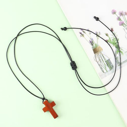 FANASY Natural Gemstone Pendant Necklace for Men Healing Crystal Pendant Adjustable Black Rope Necklace Jewelry Gifts for Women Men - color: X- Cross Red Jasper-1