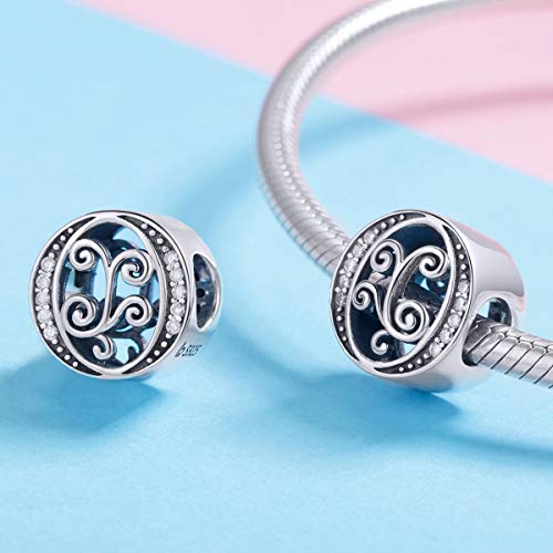 BISAER 925 Sterling Silver Initial Letter A-Z Charms for Bracelets Alphabet Beads Charm Jewelry Gifts - color: Letter O