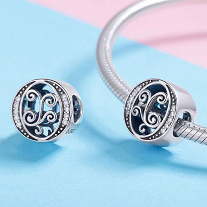 BISAER 925 Sterling Silver Initial Letter A-Z Charms for Bracelets Alphabet Beads Charm Jewelry Gifts - color: Letter O