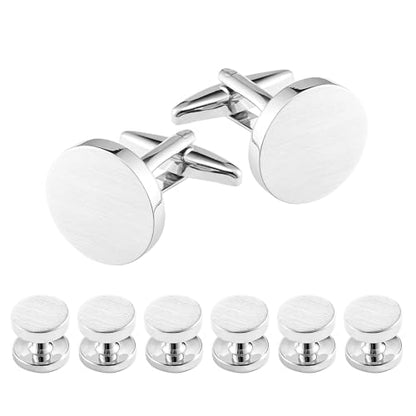 Cufflinks for Men and Tuxedo Shirt Studs Set with Gift Box Stainless Steel Cuff links - style: Silver