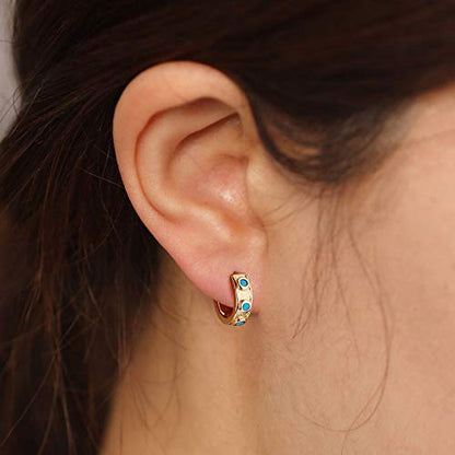Cubic Zirconia Huggie Earrings 14k Gold Plated Tiny Earrings Small Huggie Hoop Earrings Simple Lightweight Hoops Gift for Women - color: Turquoise hoop