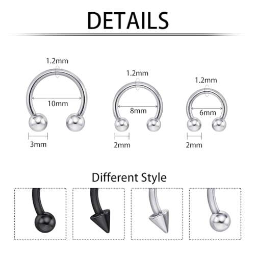 intera 16G Surgical Steel Septum Rings Lip Rings Horseshoe Hoop - Nose, Eyebrow Tragus Daith Helix Piercing Jewelry for Women Men, 6-12mm - size: 16G(1.2mm) 6mm(1/4)