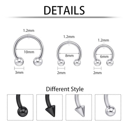 intera 16G Surgical Steel Septum Rings Lip Rings Horseshoe Hoop - Nose, Eyebrow Tragus Daith Helix Piercing Jewelry for Women Men, 6-12mm - size: 16G(1.2mm) 6mm(1/4)