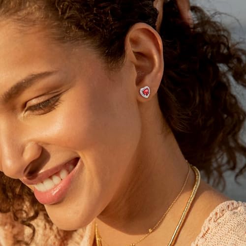 Bestyle 8mm Small Birthstone Earrings for Women with Hypoallergenic Sterling Silver Post,Sparkle Heart/Round Womens Studs Earrings, Great Birthday/Christmas/Anniversary Jewelry for Wife Mother - color: 01. Jan. Garnet-Heart