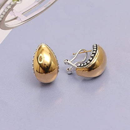 LeCalla 925 Sterling Silver Omega Back Stud Earrings for Women | Classic Pierced Omega Closure Earring | Earring Jewelry Gift for Her, Wife or Girlfriend | Daily Wear & Special Occasion Earring - color: Two-Tone Pierce