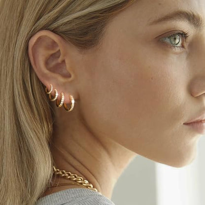 Small Gold Hoop Earrings Set for Women, 14K Gold Plated Tiny Lightweight Cubic Zirconia Huggie Earrings Trendy Dainty Cartilage Earring Jewelry for Women Gifts