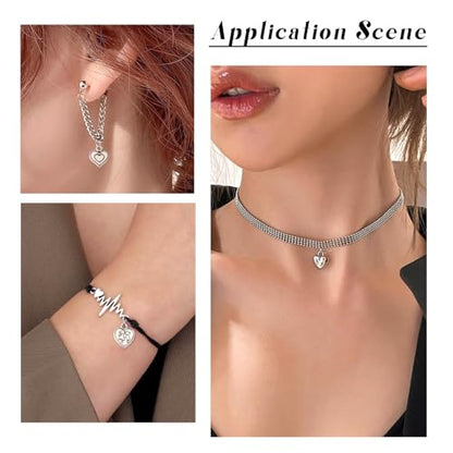Elecrelive Crystal Heart Charms Rhinestone Heart Pendants Valentine Charms for Necklace Bracelet Earring Wedding Jewelry - color: Antique Silver, 100pcs