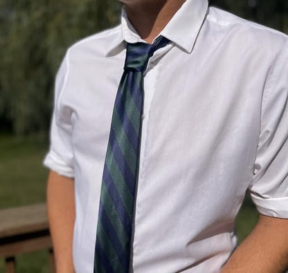 tiemart Men's Striped Tie Standard Length - color: Hunter Green and Navy Blue