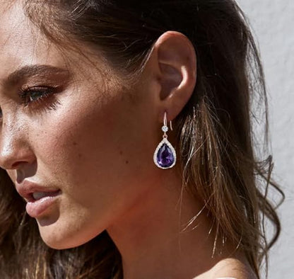 Crystal Drop Earrings for Women Cubic Zirconia Teardrop Earrings Sparkling Rhinestone Dangle Earring - color: Gold Purple