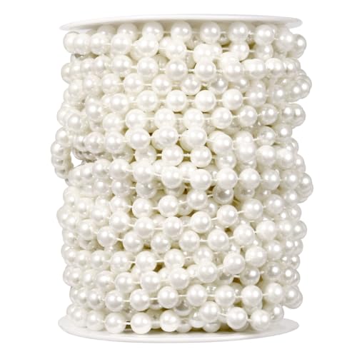47FT White Pearl Beads Garland 8mm Pearl Beads String Bulk for DIY Craft | 15.7Yards Faux Pearl Beads String Roll for Wedding Party Christmas Tree Decoration - color: White Color, size: 8MM