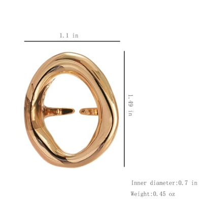 Chunky Irregular Hollow Oval Statement Ring For Women Adjustable Open Band Geometric Fashion Jewelry Gold Tone Or Silver Tone - color: Gold