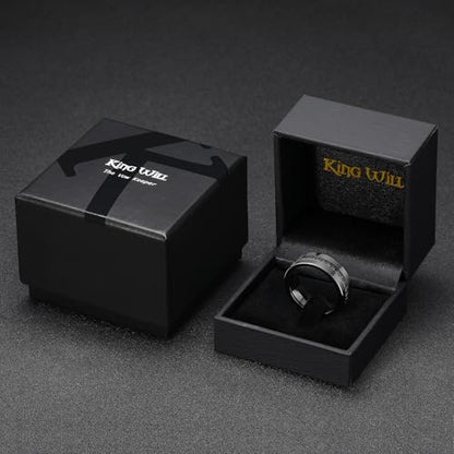 King Will Mens Tungsten Wedding Band with Cubic Zircon Inlay 7mm/8mm Flat Cut Comfort Fit Engagement Rings - color: Gunmetal&Black