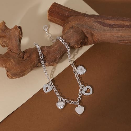 Gold Bracelets for Women, Dainty Friendship Charm Bracelet 14K Gold Plated Summer Shell Starfish Pearl Bracelet Cute Heart Charm Bracelets for Women Trendy Non Tarnish Beach Jewelry Gifts - color: silver heart