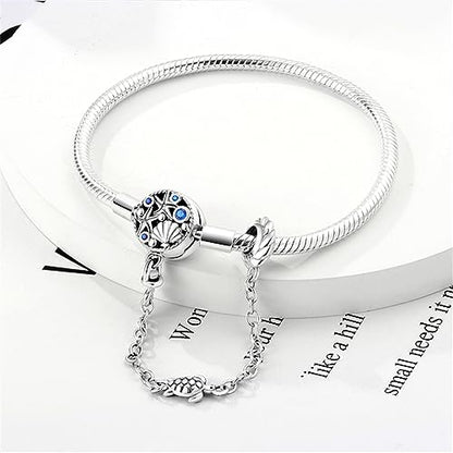 KUNSIR 925 Sterling Silver Snake Chain Bracelet with Safety Chain Charm Bracelets for Women Teen - style: KJB018