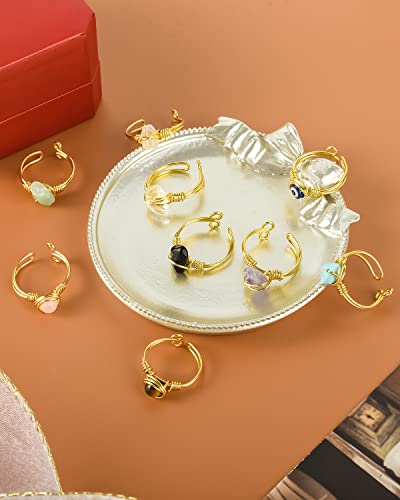 9 PCS Healing Crystal Ring, Adjustable Wire Wrapped Rings Irregular Gemstone Rings Set for Women - color: Gold-Style A