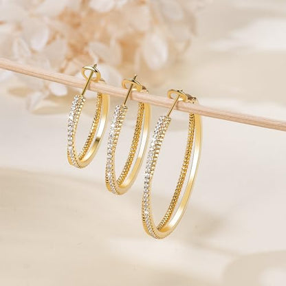 SANDRA REDD Gold Hoop Earrings 14K Gold Earrings for Women Gold Earrings | Cubic Zirconia 14K Gold Hoop Earrings for Women Hypoallergenic Lightweight Gold Hoop Earrings for Women 25/30/40mm - size: 25mm