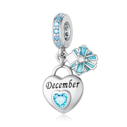 925 Sterling Silver Birthstone Charms Fit for Bracelet and Necklace Happy Birthday Charm Mother's Day Jewelry Gift for Women - color: 12-December