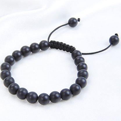 MASSIVE BEADS Natural Healing Power Gemstone Crystal Beads Unisex Adjustable Macrame Bracelets - color: Matte Onyx, size: 8mm